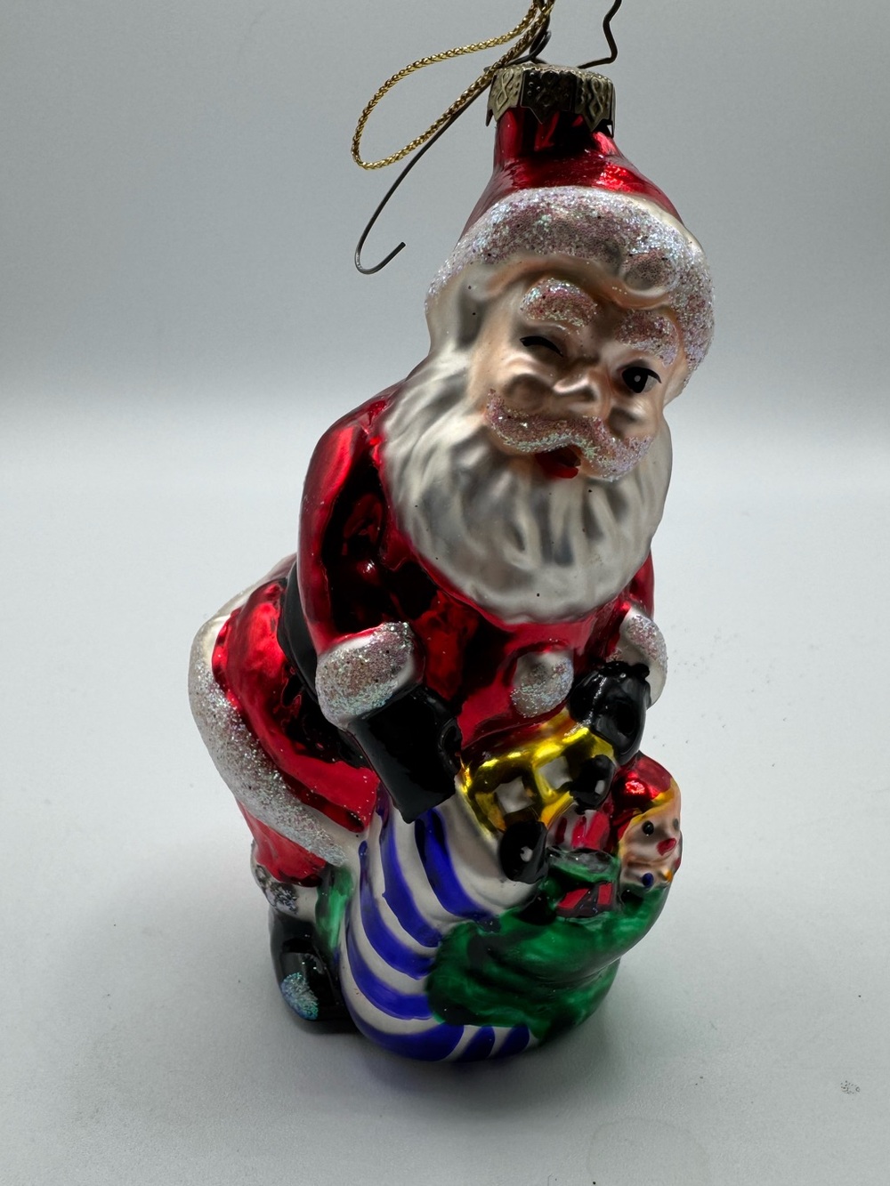 BK Lumiere Hand Blown Glass Christmas Ornaments 1998 Santa With Sack